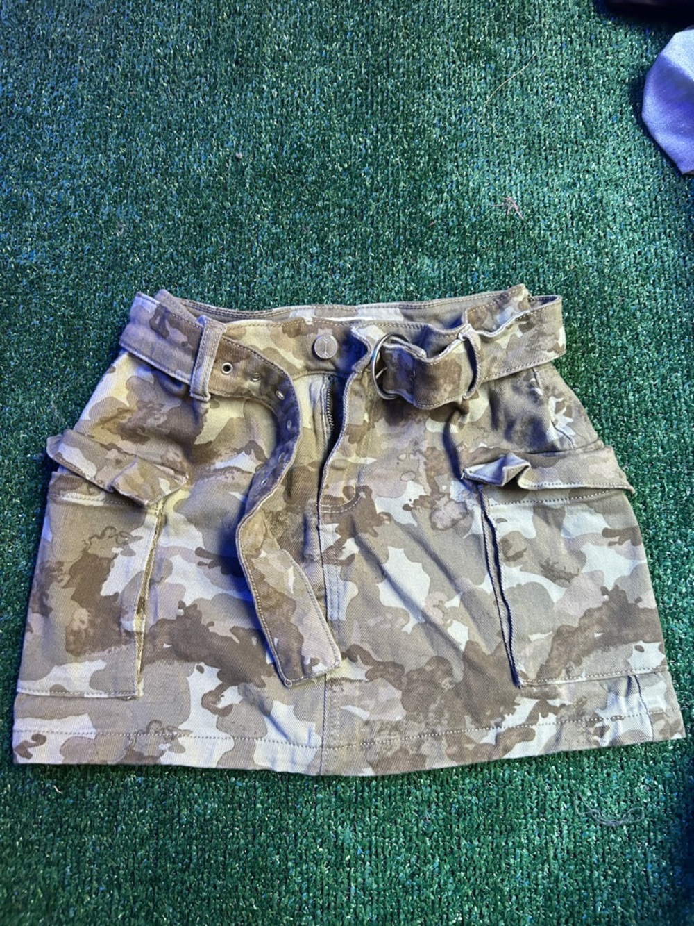 Camouflage Cargo Mini Skirt with Self-Tie Belt